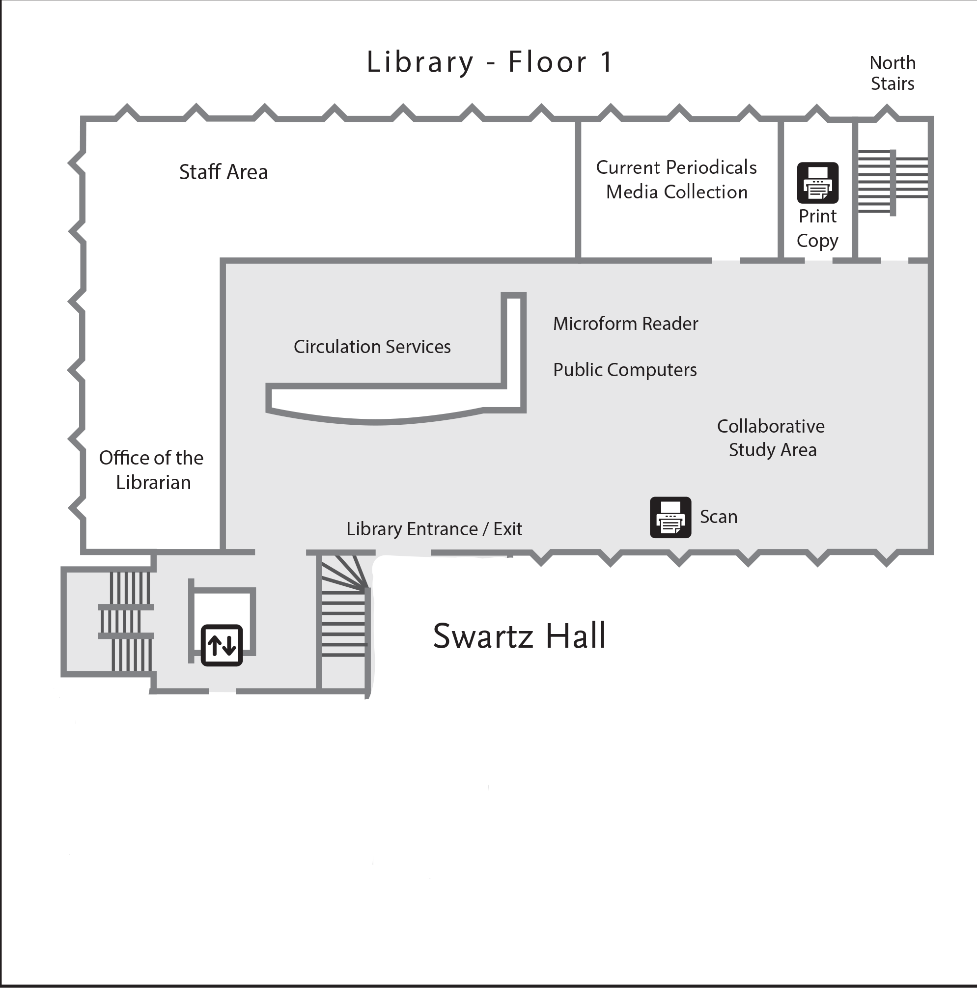Floor plan of the library first floor.