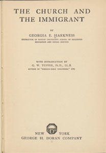 Title page of The Church and the Immigrant by Georgia E. Harkness. New York: George H. Doran Co., 1921.