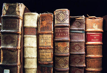 Bookshelf of beautiful rare books