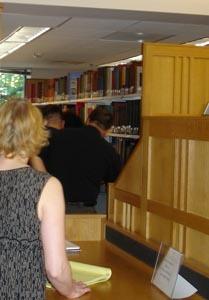 The first books being pulled for scanning from the reference collection in September 2006