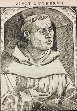 16th century woodcut portrait of Martin Luther as a young monk.