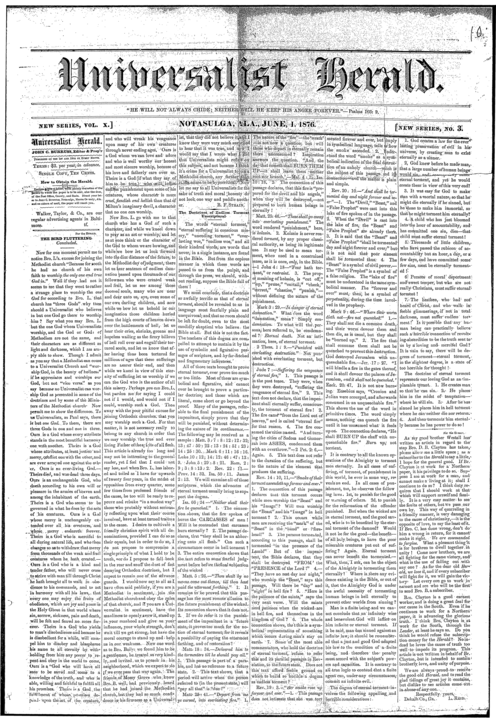 Cover page of the Universalist, June 1, 1876 issue.